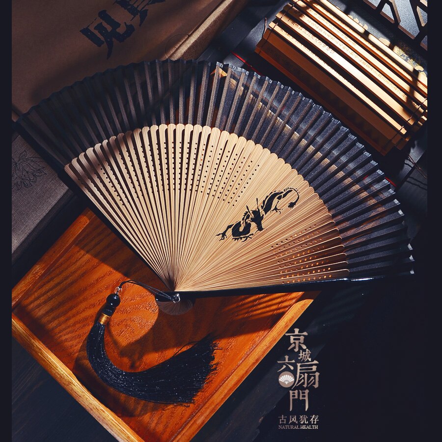Japanese Hefeng Dragon Printing Craft Fan Fan 6" Ladies Folding Fan Folding Chinese Style Summer: Colored Glaze