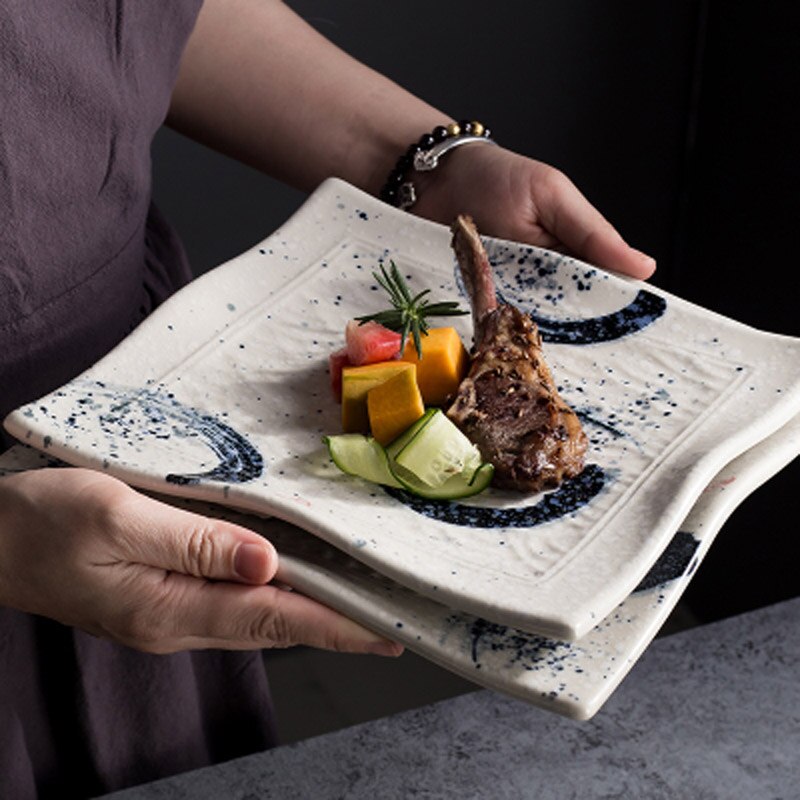 FANCITY Household tableware Chinese style square plate commercial square plate ceramic restaurant plate dinner plate