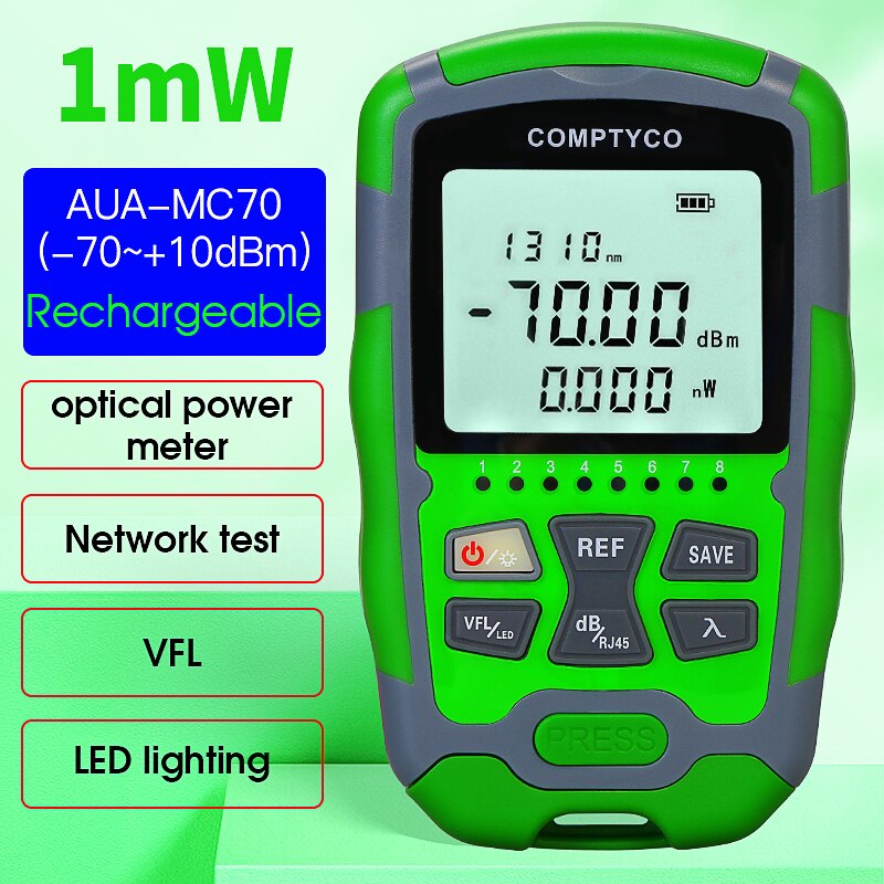 COMPTYCO AUA-MC70 Optical Power Meter 4 in 1 Multifunction Fiber Network Cable Tester Visual Fault Locator 1-50MW(optional): WHITE