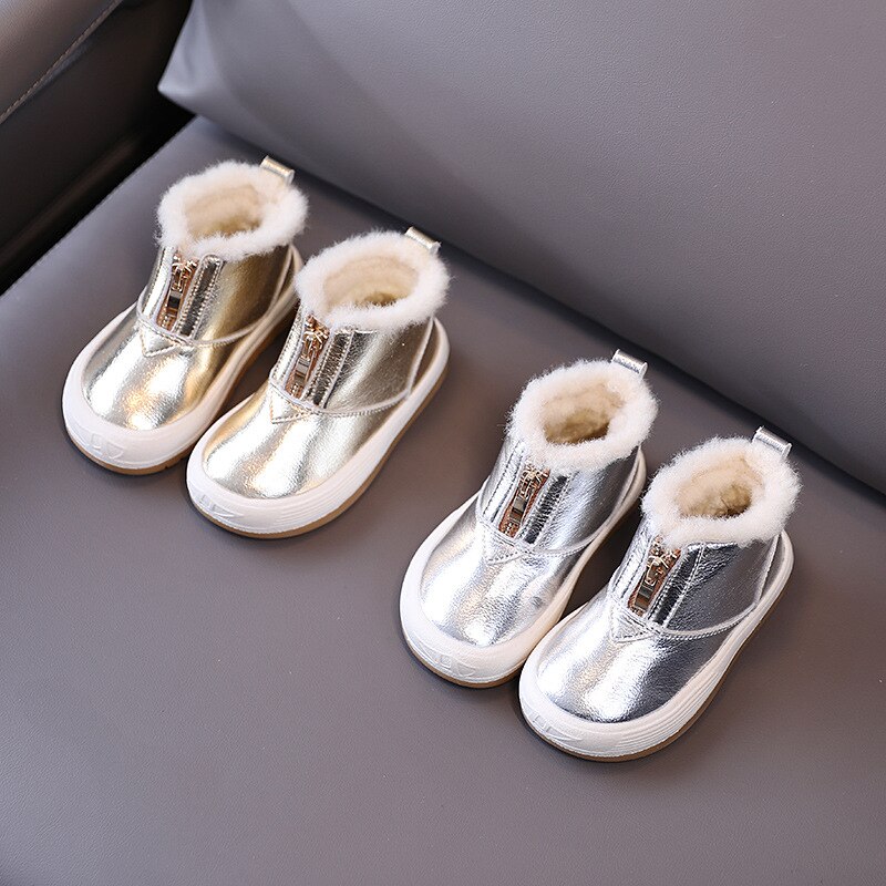 Baby Snowboots Lederen Rits Glanzende Warme Schoenen Jongens Laarzen Kinderen Schoenen Winter Meisjes Katoen Laarzen