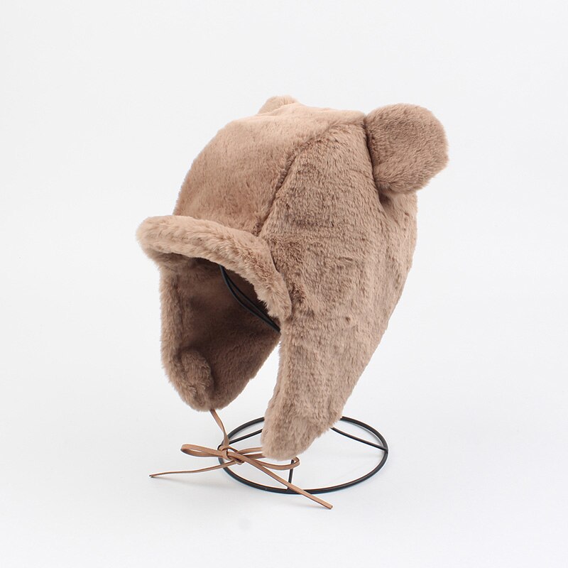 Women Cute Plush Puppy Ear Hat Winter Warm Hat Faux Fur Bear Ear Cap Soft Beret Protectors Hats Fluffy Caps female