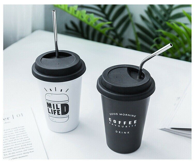 Reusable Ceramic Letter Travel Mugs Silicone Lid Bone China Cups Travel Mug Tea Coffee Portable Cups