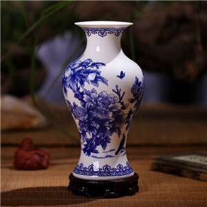 Jingdezhen Blauw en Wit Porselein Vazen Fine Bone China Vaas Pioen Versierd Keramische Vaas: b