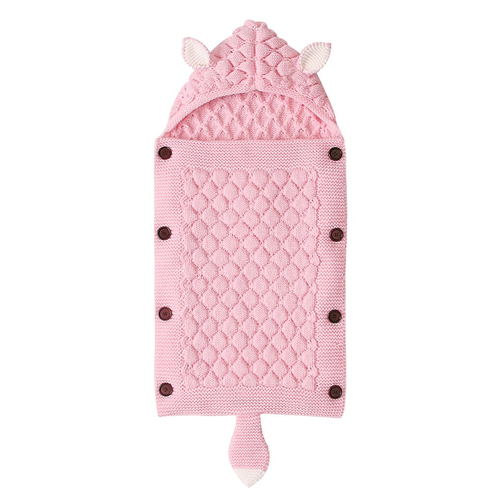 Kniting Receiving Blankets for Newborn Baby Cartoon Rabbit Ear Infant Baby Button Knitted Winter Sleeping Blanket: J