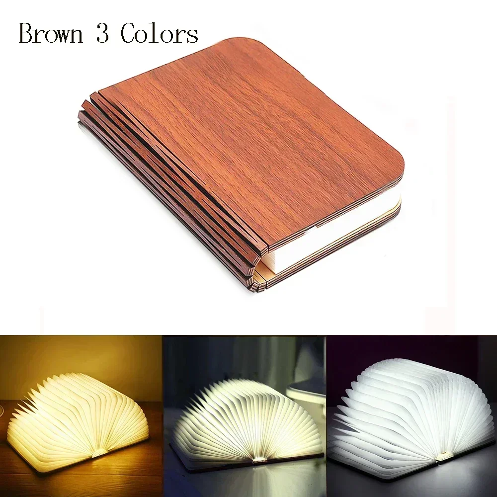 Luz de libro de madera plegable 3D, luz LED nocturna creativa, Color RGB, recarga USB, decoración, lámpara de mesa para dormitorio, de cumpleaños para niños: Azul / Negro