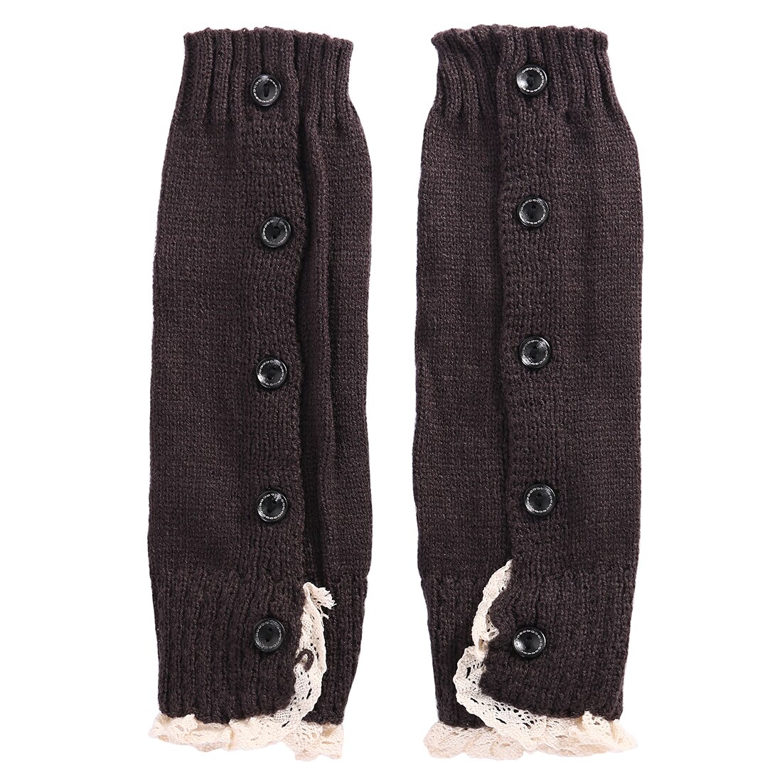 Varme børn piger trendy strikket knap blonder benvarmere trim boot manchetter benvarmer: Mørkegrå