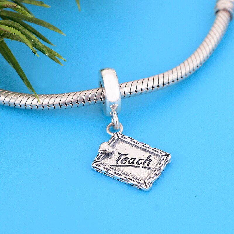 925 Sterling Silver Wish Letter Chalkboard Dangle Charms Beads Fit Original Snake Charm Bracelet DIY Jewelry Making berloque