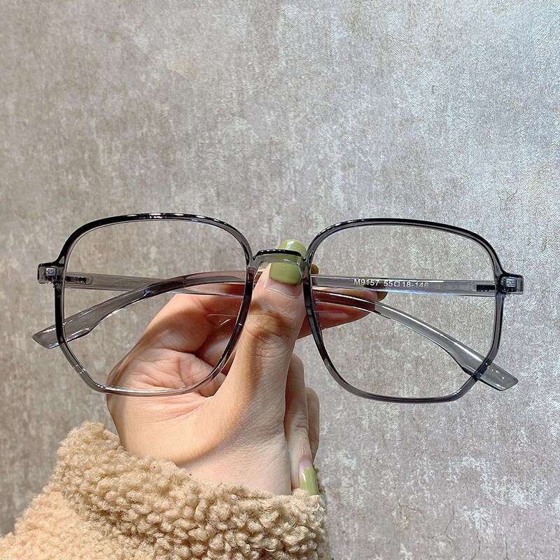 Anti-blue Glasses Retro Flat Mirror Large Frame Irregular Polygon Flat Mirror Ins Net Celebrity Plain Thin Glasses: grey / Empty frame no lens