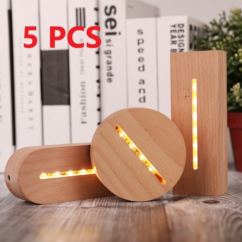 Base de lámpara de madera 3D para mesa, Base de luz LED de noche para soporte de lámpara cálido acrílico, accesorios de iluminación, Base ensamblada a granel, 5 unids/set por juego