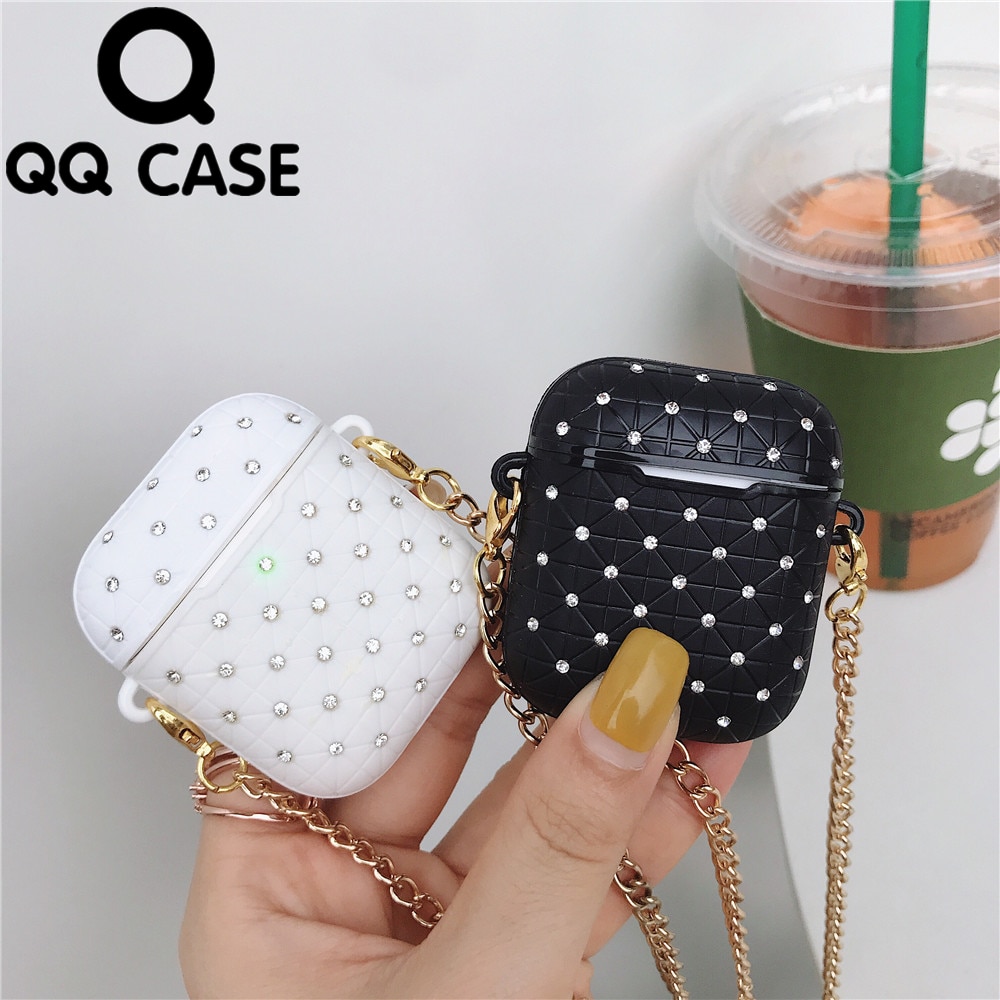 Luxury Pure Color Case For Apple Airpods 2 Shiny rhinestones Soft Silicone Cover For Air Pods 1 2 Charging Box With Ring