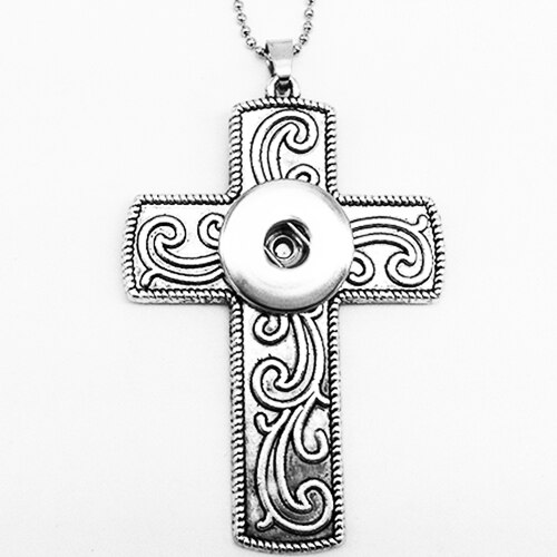NX009 – collier à pression en croix, pendentif en argent Antique (18mm 20MM)