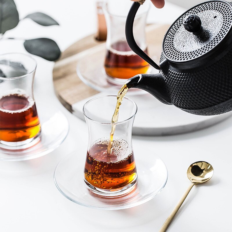 Pasabahce kalkun svart te kopp & amp; tallerkensett vannkafé bohea tekopp espresso kaffebrettsett varmebestandig glassbeholder