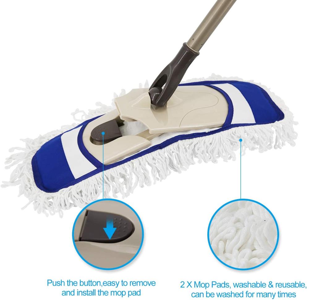 Flat Mop Microfiber Mops for Floor Cleaning with Extendable Adjustable Handle and 2 Washable Mops Pads for Wet & Dry Floor Clean