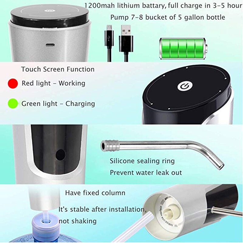 DailyWater Bottle Pump Portable USB Charging Wireless Electric Touch Screen Drinking Water Cooler Dispenser Gallon Bottle