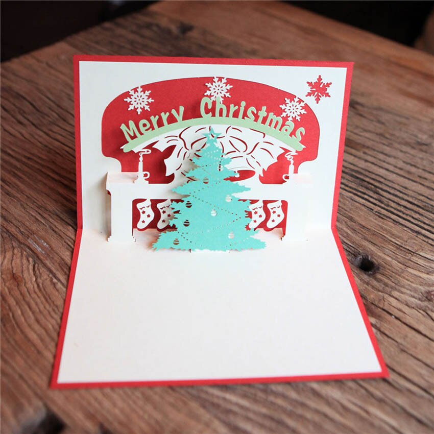 Carte de vœux de bonne année 3d pop-up arbre de noël fait main