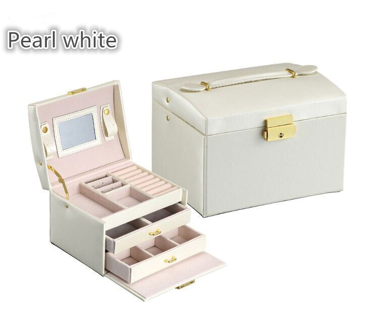 Princess-style Jewelry Box Leather Jewelry Box Cosmetic Box Jewel Case Upscale Jewelry Organizer Birthday Wedding: pearl white