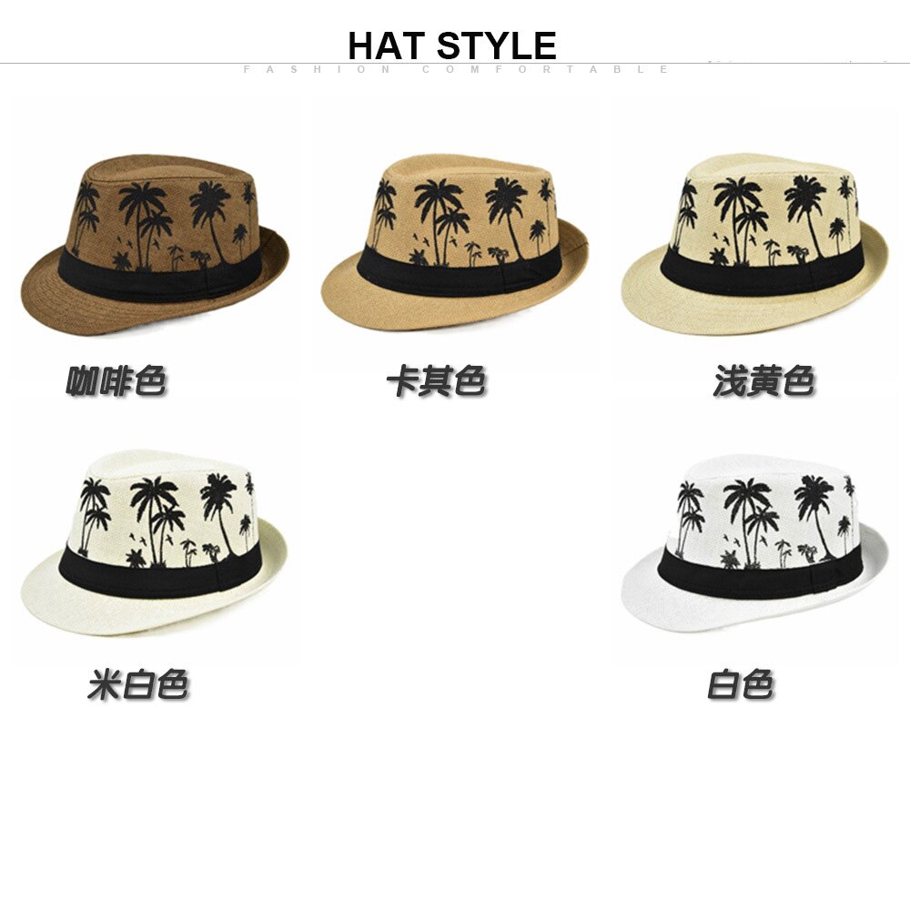 Coconut tree Beach Sun Hat Men Summer short brim Fedoras Panama Straw Jazz Hat Women Sunhat chapeau paille