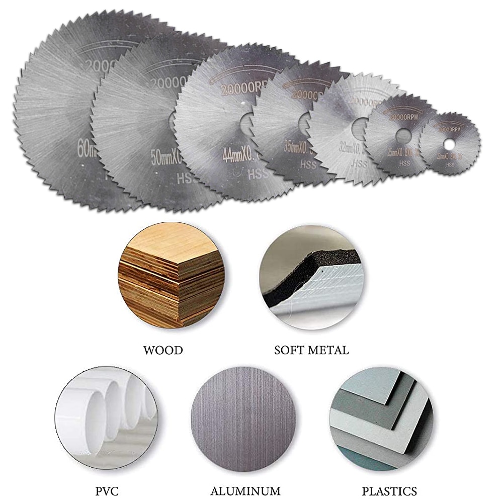 HSS Mini Circular Saw Blade Set Sharpcut Dremel Cutting Disc Drill Blade and Mandrel Woodworking Dremel Accessories Rotary Tools
