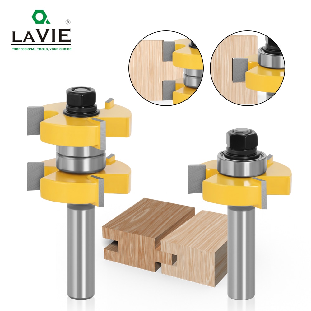 2pcs 12mm 1/2 Inch Shank Tongue &amp; Groove Router Bits Set Stock 1-1/2 Tenon Milling Cutter for Wood Woodworking Tools Bit 03074