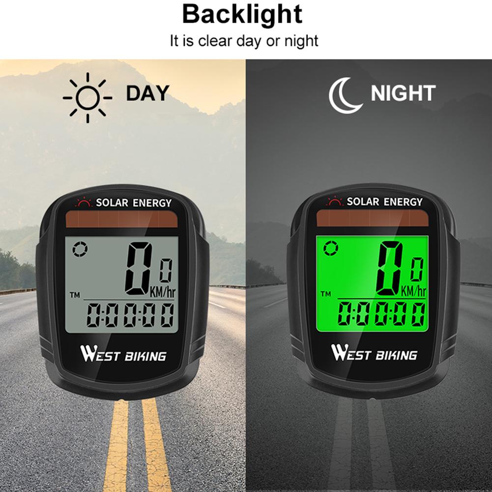 WEST BIKING Computer Wireless Waterproof MTB Bike Odometer Solar Energy Stopwatch With Backlight Cycling Speedometer Computer