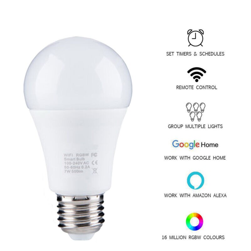 E27 WiFi Slimme Lamp LED 7 W Dimbare App Controle Voor Alexa, Google Thuis