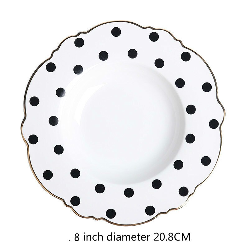 Phnom Penh – assiettes à dîner en céramique de 8 pouces, assiette à Steak occidentale, plat à Dessert, gâteau aux fruits, vaisselle 1 pièce: black polka dot