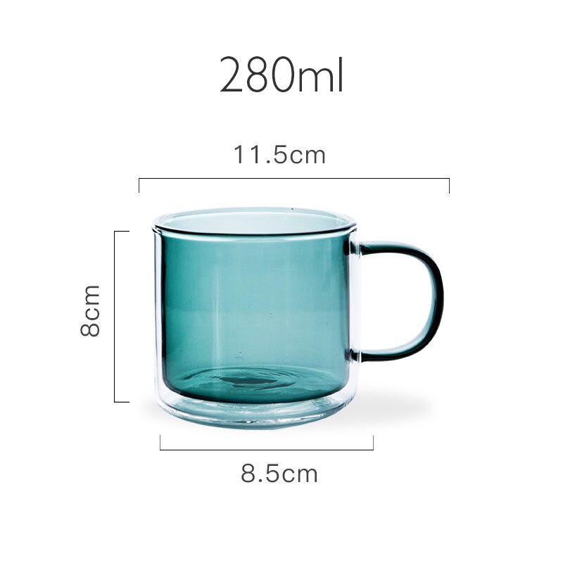 Multi-Color Double Bottom Glass Coffee Cup Milk Tea Heat Resistant Mug Drinkware Mugs For Home Office: GREEN 280ml