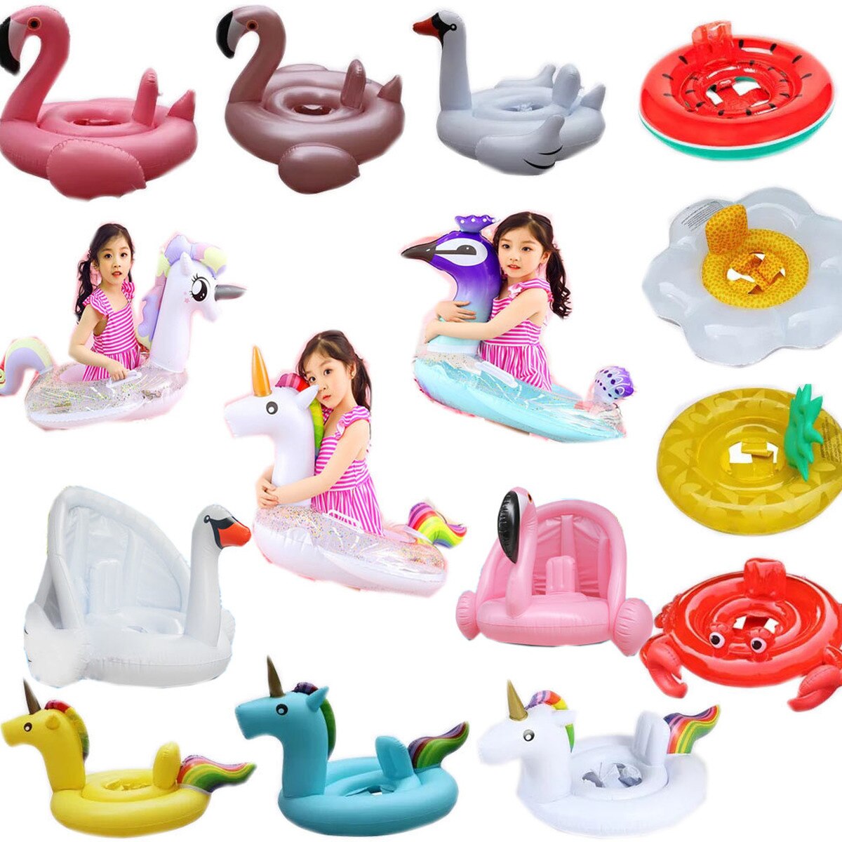 Flotador de flamenco para bebé, círculo hinchable, colchón hinchable para piscina con forma de unicornio, asiento de aire para niños, juguetes de agua