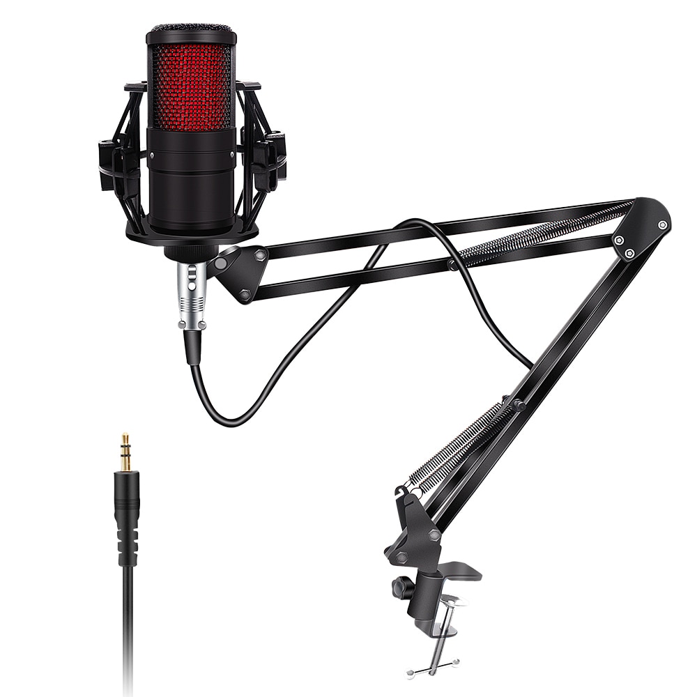 Microfone condensador v500 para celular, notebook 3.5mm, usado diretamente, tripé para transmissão, gravação, karaoquê