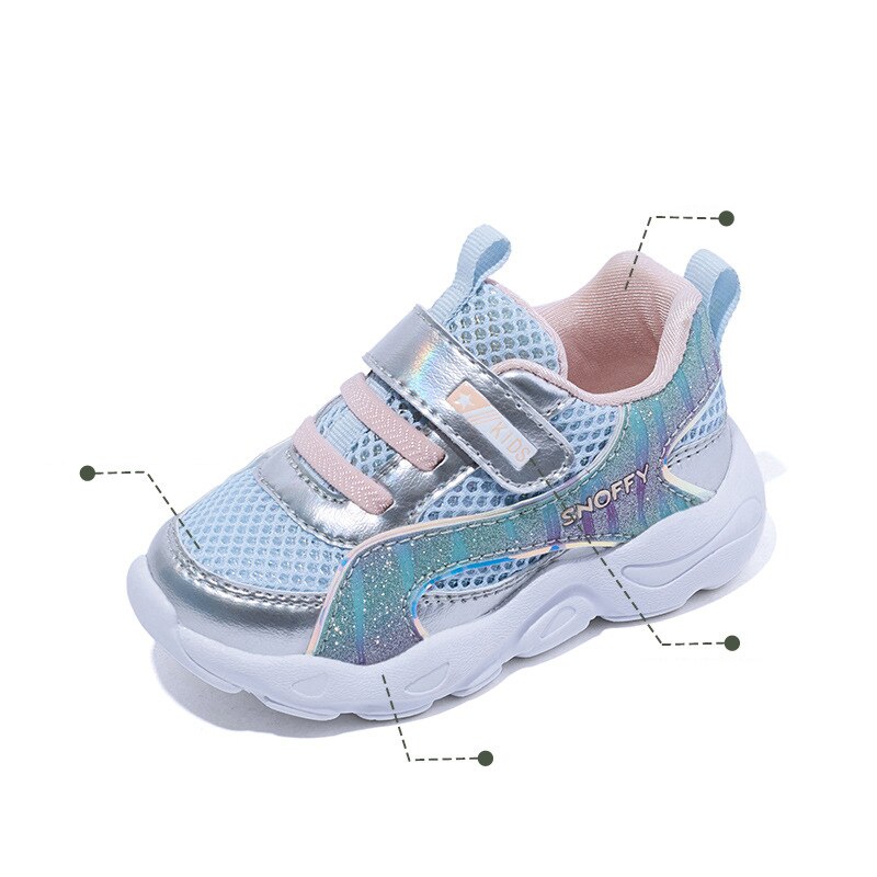 Nuevas zapatillas deportivas de primavera para niños, zapatillas de negras para niñas, zapatillas de deporte casuales con brillo para niños, zapatillas deportivas de malla para niños pequeños