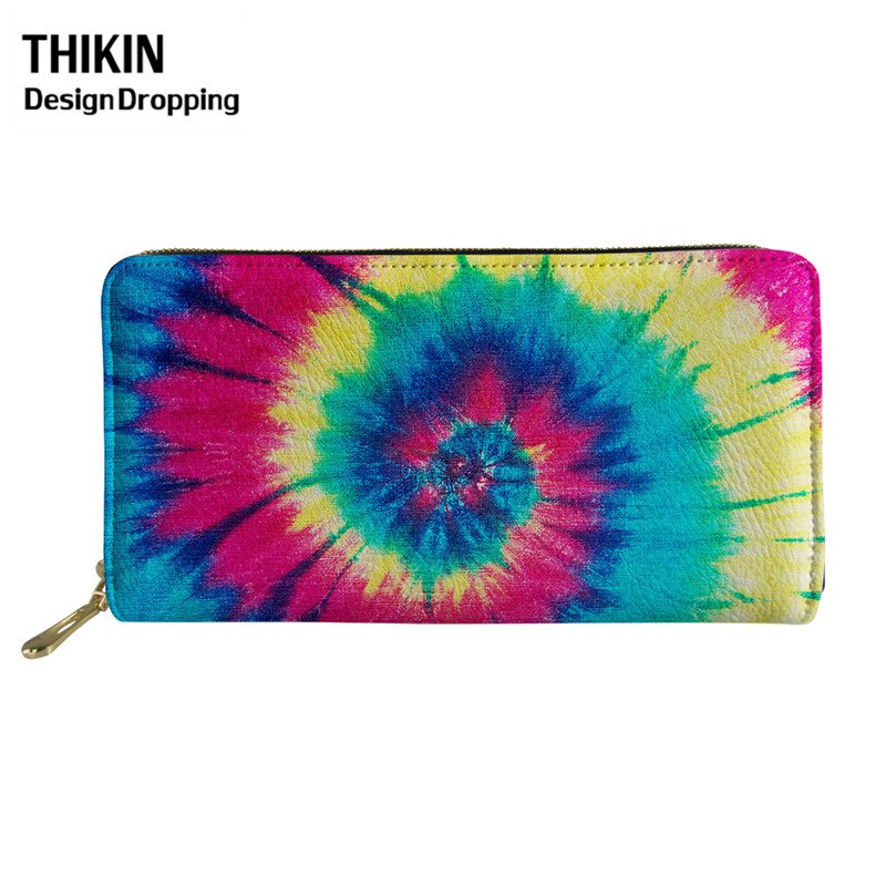 THIKIN Colorful Tie-dye Pattern Women Leather Wallet Ladies Travel Long Purse Phone Bag Daily Capacity Coin Bags: Green