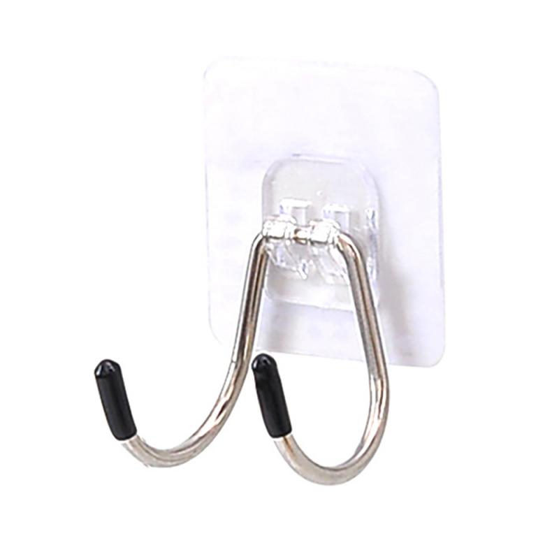 Multifunction Practical Silver Stainless Steel Double C Shape Nail-free Household Storage Hook Bathroom Kitchen Organizer Tool: Single hook