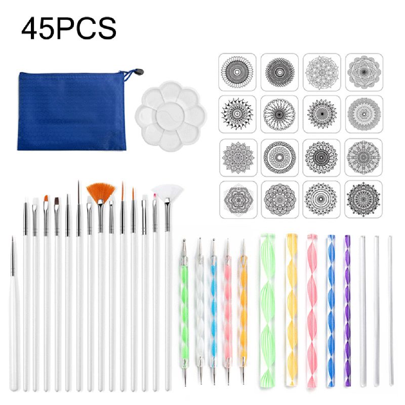 47 teile/satz Mandala Punktierung Werkzeuge für Malerei Felsen Stein Stift Schablone Schablone Pinsel Tablett Bausatz: 5AC1103150