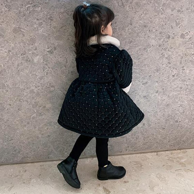 Meisjes katoenen gewatteerde jas bontkraag gewatteerde dikke jas bovenkleding winter kerst kostuum kinderkleding