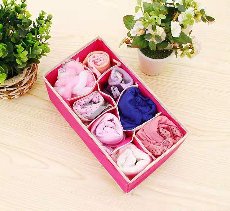 Foldable Fabric Closet Underwear Organizer Storage Box Drawer Divider Room Organization for Underware Bra Ties Belts Socks: Rose Red 8 Cells
