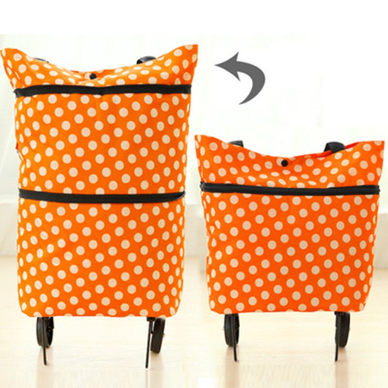 Sac de courses pliable, achat de cuisine, sac de rangement pour aliments, chariot à roulettes, sac de rangement pour légumes, sac Portable: Small Orange dot