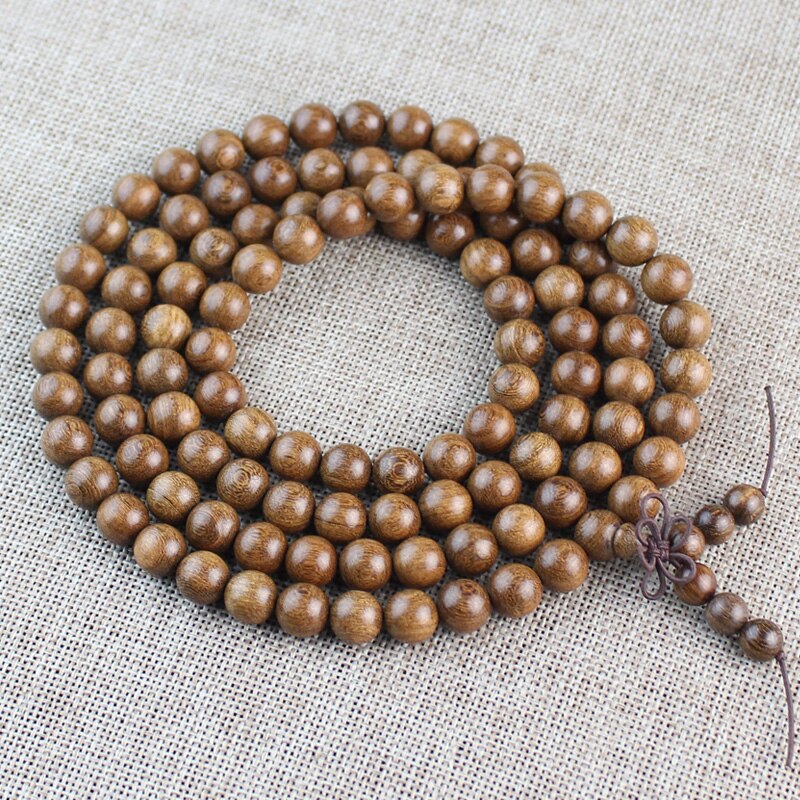 Natuurlijke Massief Hout Gouden Zijde Sandelhout 108 Rozenkrans 10Mm Gebed Kralen Houten Armband Ketting