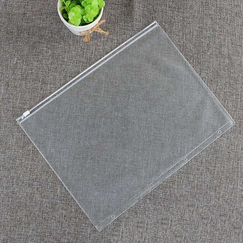 10pcs/lot Clear Transparent Plastic Package PVC Storage Card Holder for A4 Binder Rings Notebook 4 Hole Zipper Bag Spiral Filler: A4-4 hole-zipper