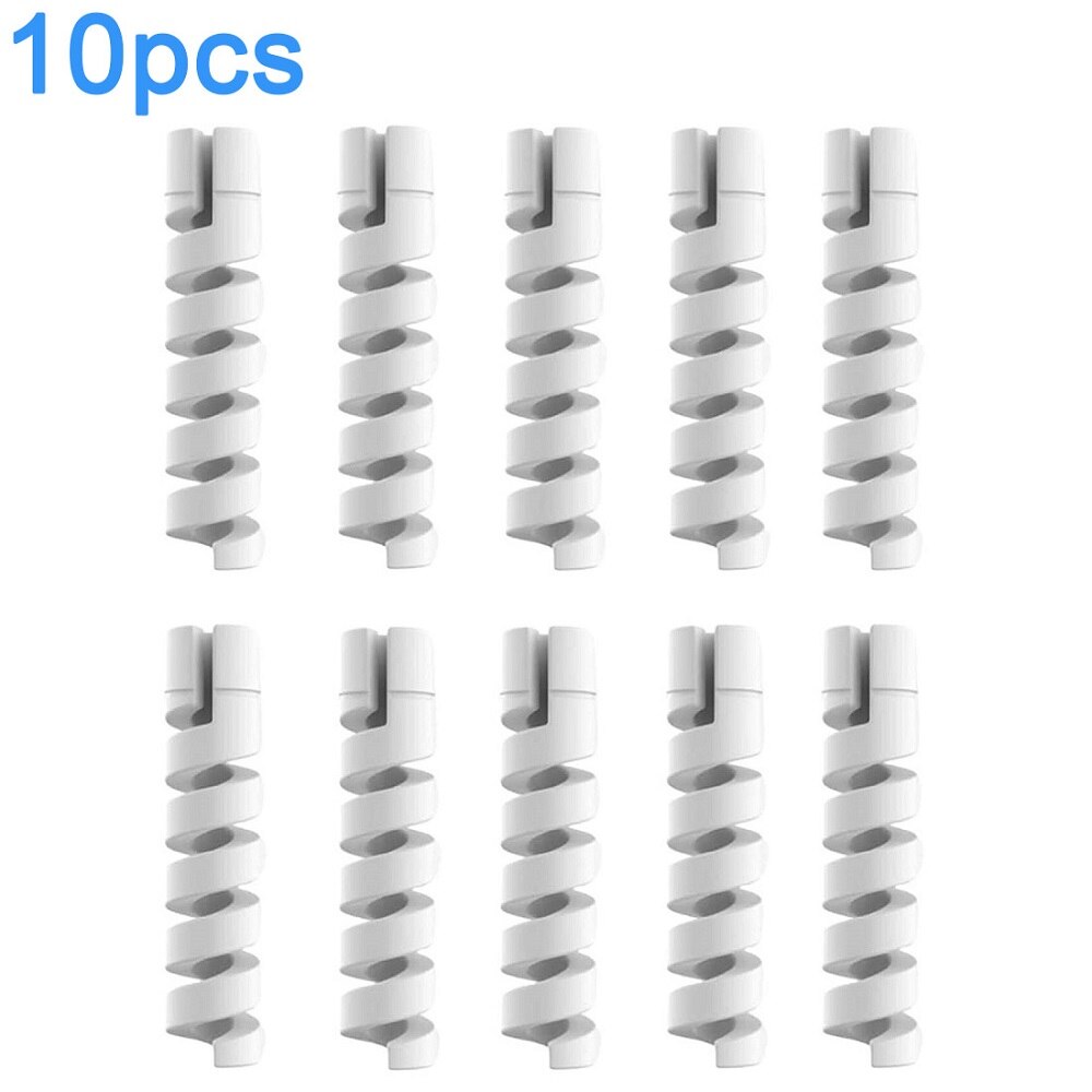 10Pcs Cable Protector Spiral Phone Charger Cable Saver Silicone Cable Management Organizer for Headphone Cellphone Mouse Cord: WHITE
