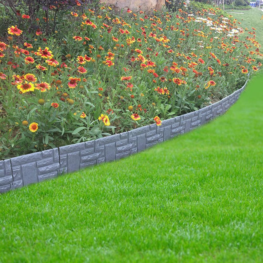6Pcs Grey Garden Fence Edging Cobbled Stone Effect Plastic Lawn Edging Plant Border Decorations Flower Bed Border