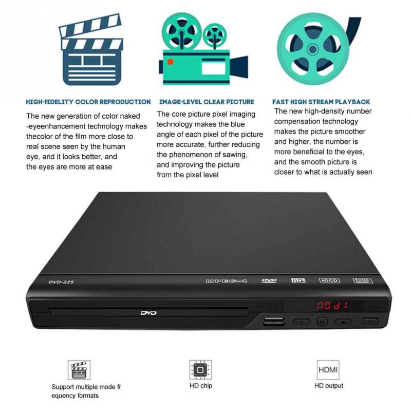 HD 1080P With AV Cable Media DVD Player For TV Music 5.1 Surround Sound Entertainment USB Compatible All Region Free Home Movie