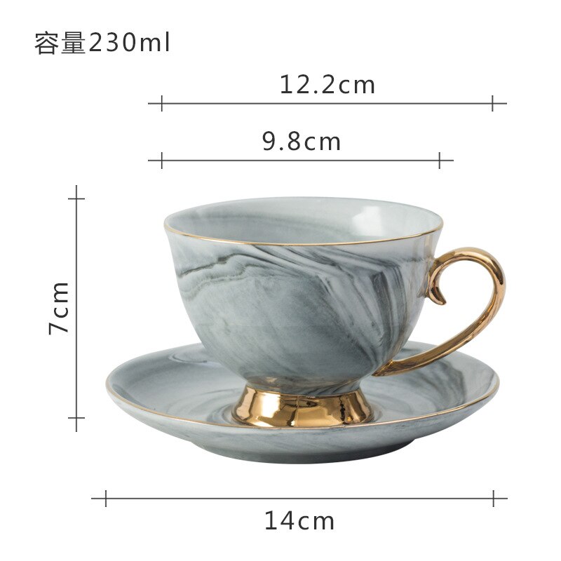 Marmor kaffekop og underkop sæt med glod håndtag keramisk te vand kop porcelæn genanvendelig latte cappuccino kopper 230ml: Grå