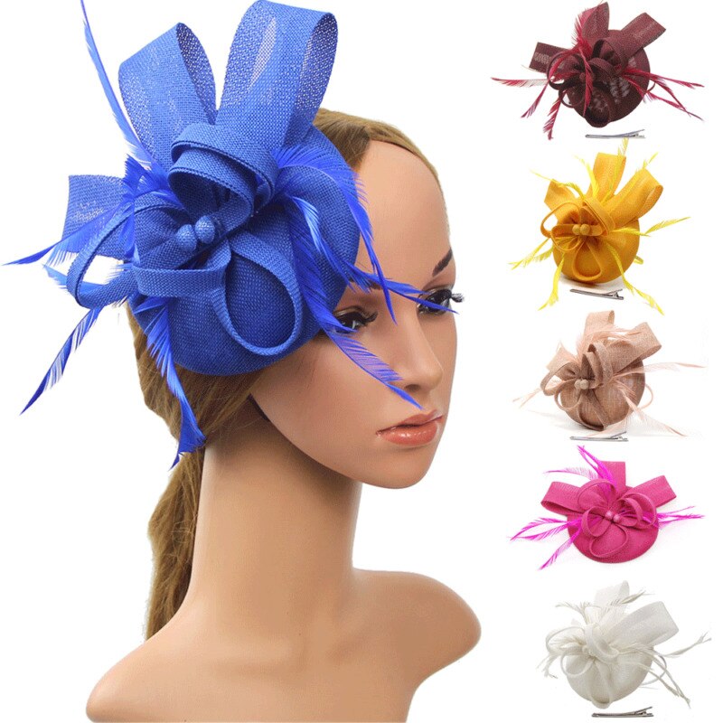 fascinante Clip de pelo diadema sombrero redondo velo de plumas boda Clip de pelo malla cóctel boda sombrero