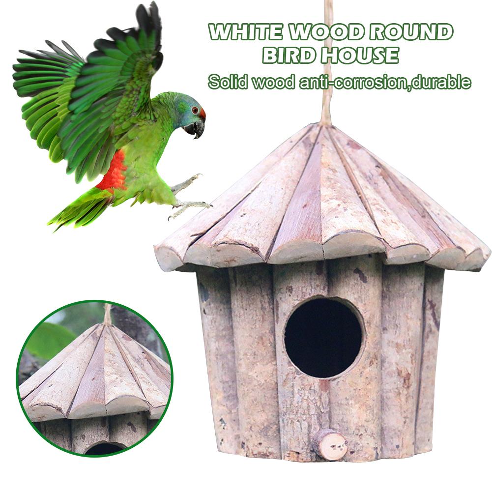 Handmade Wooden Bird Cage House Eco-friendly Whitewood Round Hole Garden Bird Nest Crafts Solid Antiseptic Parrot Birdhouse