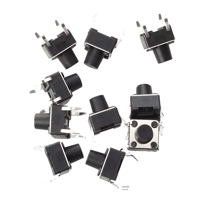 10Pcs 4 Pins Tactile Ronde Drukknop Momentary Tact & 10Pcs Spdt Zwart Rode Knop Op/op Ronde Rocker Switch Ac 6A/125V