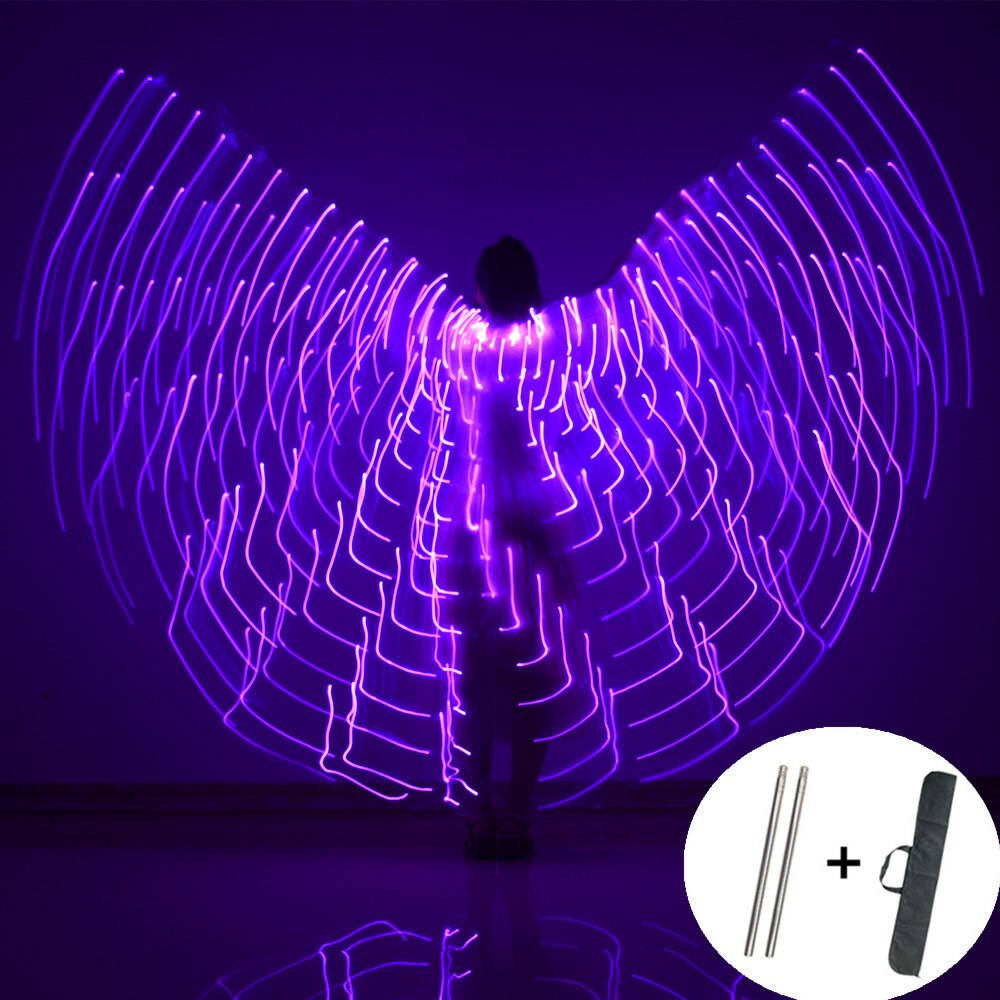 Alas LED para danza del vientre, alas de Isis para Halloween, accesorios, lámpara LED brillante, alas, accesorios para disfraces de danza del vientre, palos para adultos y niños: L / Morado