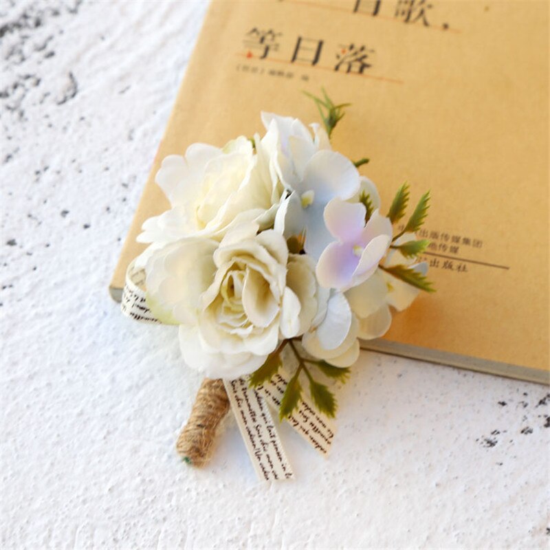Kunstige roseblomster brudgom boutonniere mann corsage far bror bryllup blomst mann dress fest dekorasjon  xh20: A4
