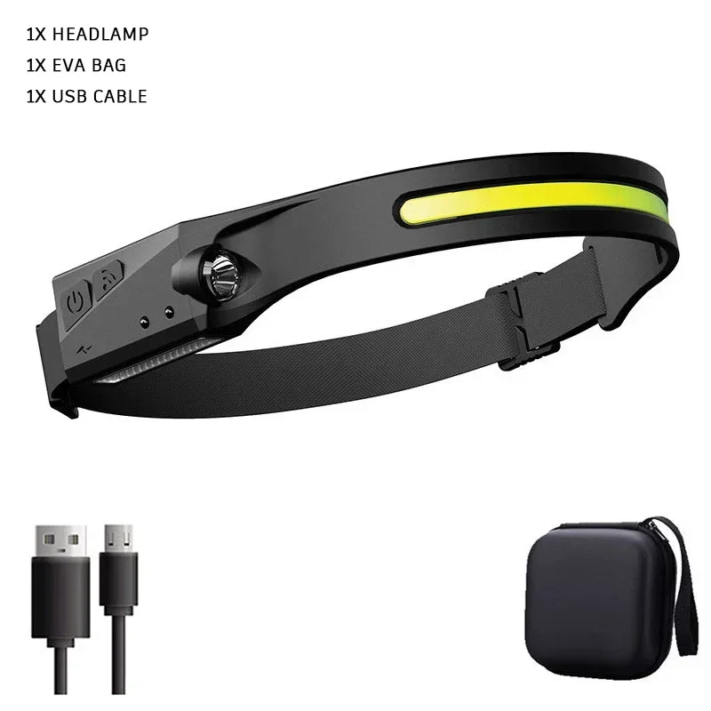 Induktionspandelamper cob led-sensor pandelampe indbygget batteri lommelygte usb genopladelig pandelampe 5 lystilstande pandelampe: Kold hvid