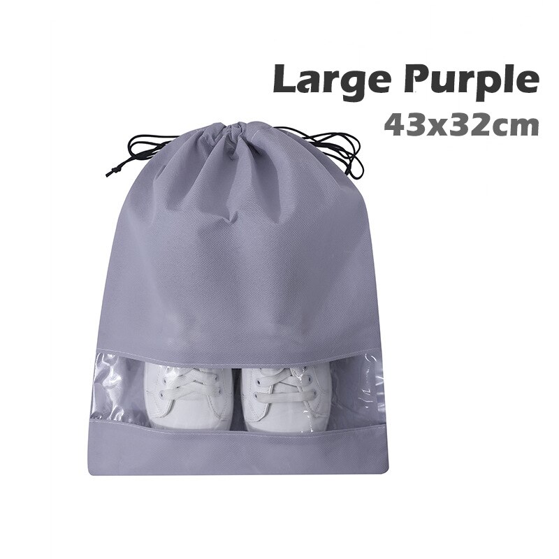 Trekkoord Vergrendeld Shoe Organizer Tassen Stofdicht Schoen Zakken Voor Reizen Niet Geweven Stof Pvc Schoenen Organizer: Large Purple