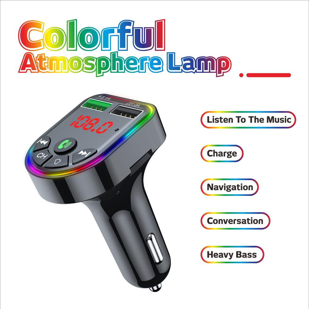 Transmisor FM Bluetooth 5,0 para coche, receptor de Audio manos libres inalámbrico, reproductor MP3 automático, Cargador rápido USB, accesorios para coche